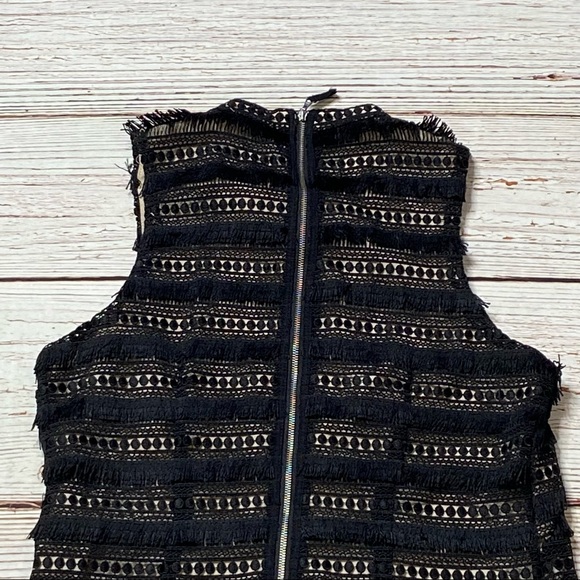 J Crew Black Crochet Fringe Sleeveless Shift Dress Sz 2 - Picture 13 of 15